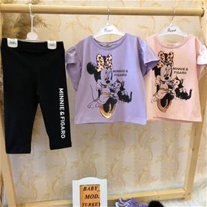 دو تیکه تیشرت شلوارک میکی دخترانه ترک کد 2822