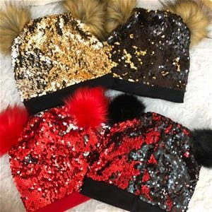 کلاه نخ پنبه دو لایه پولکی پوم دار دخترانه کد 1373