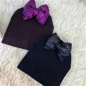 کلاه نخ پنبه پاپیون پولکی دخترانه کد 1508