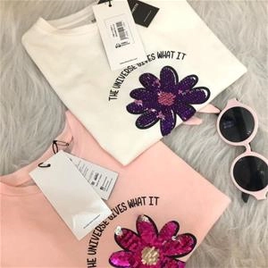 تیشرت گل پولکی گره ای دخترانه ترک کد 3098