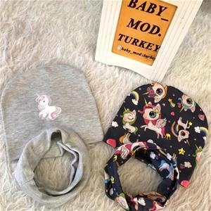 کلاه و گردنی تک شاخ دولایه نخ پنبه دخترانه کد 1301
