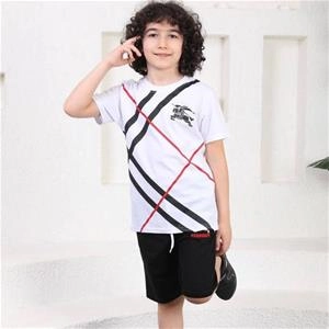 دو تیکه تیشرت شلوارک بربری سفید پسرانه ترک کد 3237