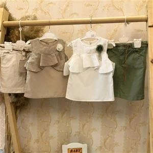 دوتیکه تاپ خامه دوزی و دامن دخترانه ترک کد 2974