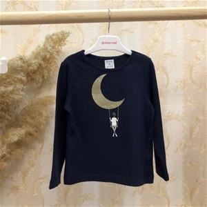 بلوز نخ پنبه سرمه ای طرح ماه دخترانه ترک کد 1622