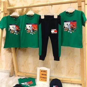 سه تیکه تیشرت شلوار سبز و کلاه tommy hilfiger پسرانه ترک کد 2654