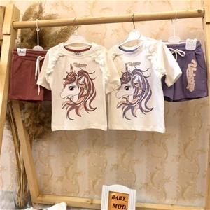 دوتیکه تیشرت شلوارک تک شاخ چیندار دخترانه ترک کد 2906