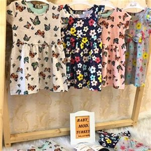 پیراهن نخ پنبه و جوراب شلواری دخترانه ترک کد 3198