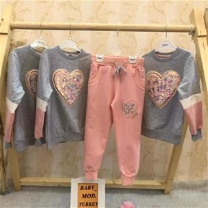 دو تیکه ضخیم بلوز و شلوار پولک قلبی دخترانه ترک کد 1365