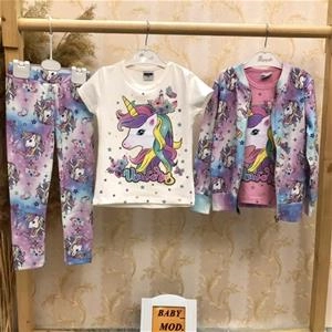 سه تیکه سویشرت تیشرت شلوار تک شاخ دخترانه ترک کد 2730