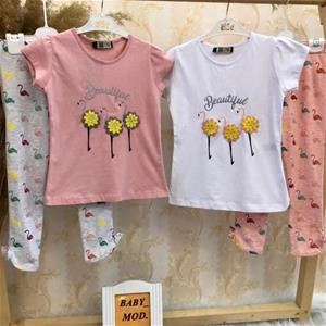 دو تیکه تیشرت شلوار فلامینگو دخترانه ترک کد 3235