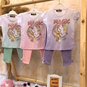 دو تیکه تیشرت شلوار تک شاخ دخترانه ترک کد 3115