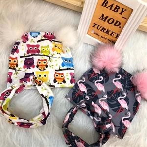 کلاه و گردنی پوم دار نخ پنبه دولایه دخترانه کد 2249
