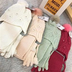ست شال و کلاه و دستکش داخل کرکدار دخترانه ترک کد 1848