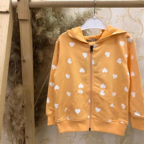 سویشرت خردلی طرح قلب دخترانه ترک کد 2416