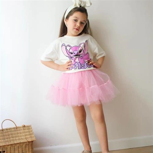 دوتیکه تیشرت دامن پفی استیچ ترک کد 18268