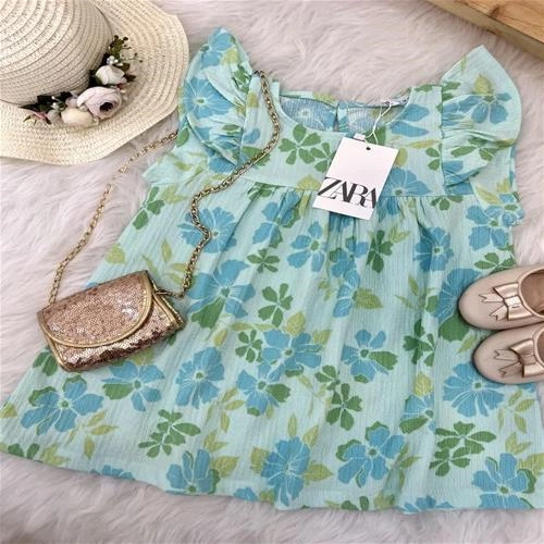 پیراهن سبز گلدار زارا ترک کد 4555