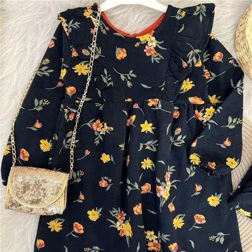 پیراهن گل پاییزی دورس سه نخ درجه یک  ترک 3-7سال  کد 10252