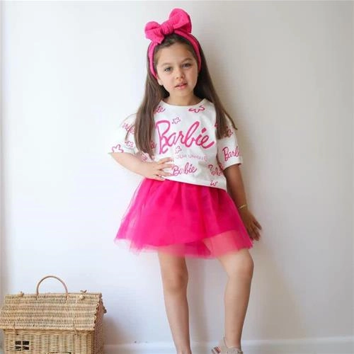 دوتیکه تیشرت دامن پفی باربی ترک کد 18265