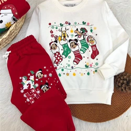 دو تیکه دورس شلوار میکی کریسمسی زارا ترک کد 5267