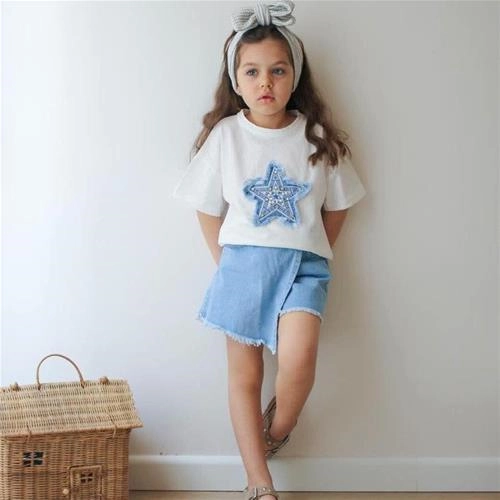 ست تیشرت و دامن شلوارکی جین  تک ستاره ترک کد 18224