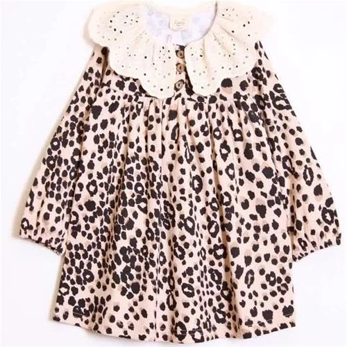 پیراهن دورس سه نخ پلنگی یقه خامه دوزی ترک کد 10371