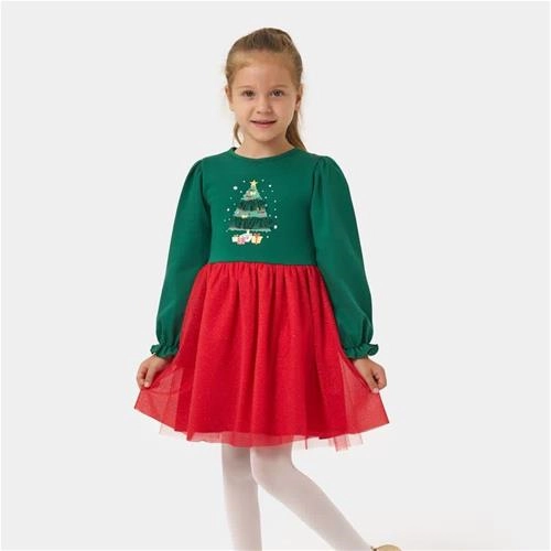 پیراهن کرکدار خفیف کاج کریسمسی ترک 2-5سال  کد 6220