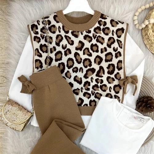 سه تیکه بافت پلنگی رویه شومیز و شلوار زارا ترک کد 10368