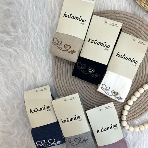 جوراب شلواری نگین دار قلب و پروانه ترک ترک3-10سال کد 6332