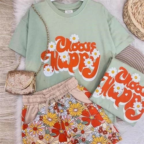 دو تیکه تیشرت شلوار گل سبز زارا ترک کد 5902