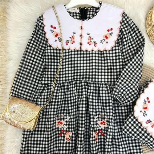 پیراهن چهارخونه یقه گلدار ترک کد5723