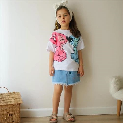 ست دوتیکه تیشرت استیچ و دامن جین ترک کد 18215