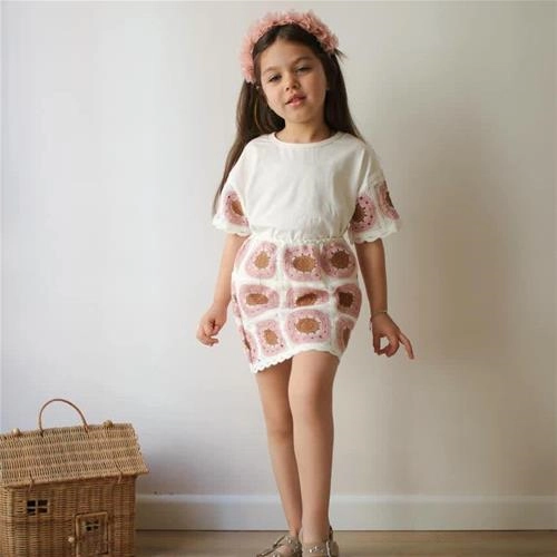 ست دوتیکه تیشرت دامن قلاب بافی ترک کد 18211