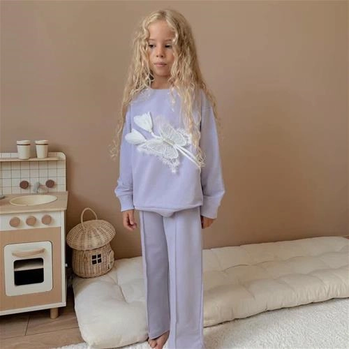 ست دوتیکه دورس شلوار دمپا پروانه و گل برجسته سه نخ ترک کد 18357