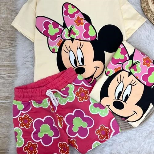 تکرار دو تیکه تیشرت شلوارک میکی گلدار زارا ترک کد 5937