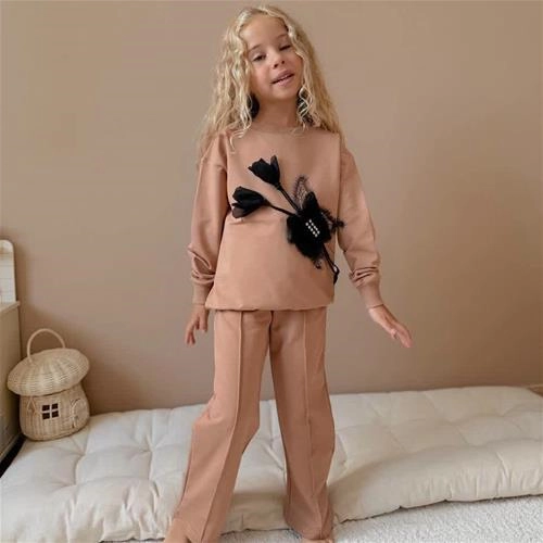 ست دوتیکه دورس شلوار دمپا گل برجسته سه نخ ترک 5تا14سال کد 18340