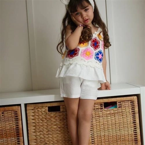 دو تیکه تاپ شلوارک قلاب بافی موسلین ترک کد 18253