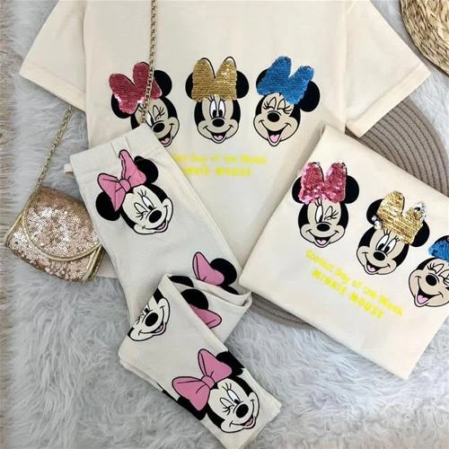 دو تیکه تیشرت شلوار پولکی و شلوار کبریتی  میکی زارا 1-8سال  ترک کد 5793