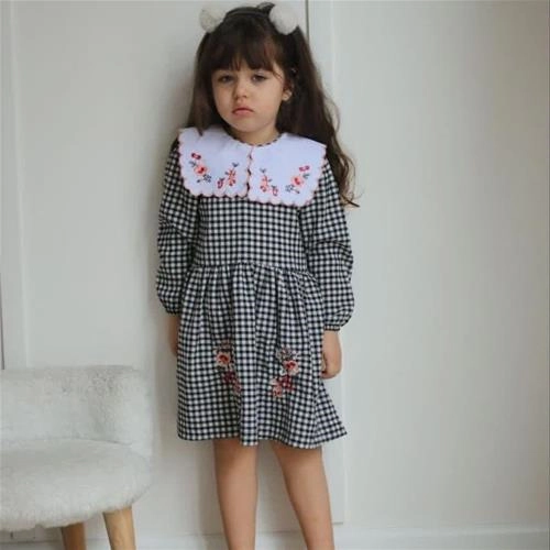 پیراهن چهارخونه یقه گلدار ترک کد5723