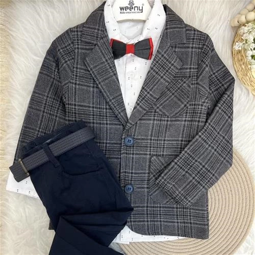 پنج تیکه مجلسی ترک کت استردار شلوار کمربند پاپیون و پیراهن کد10346