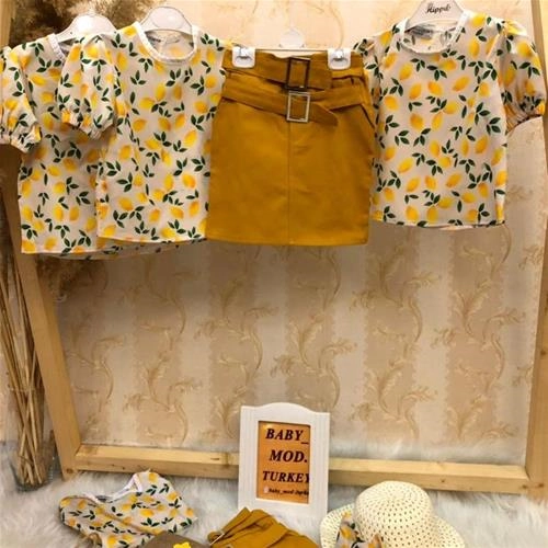 چهارتیکه بلوز دامن کیف و کلاه لیمو دخترانه ترک کد 2943