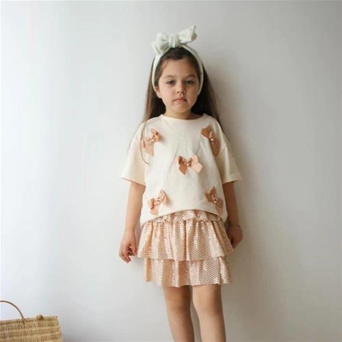 دوتیکه تیشرت پاپیون و دامن چیندار شاین ترک کد 18263