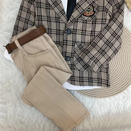 پنج تیکه مجلسی ترک کت استردار شلوار کمربند کروات و پیراهن کد10337