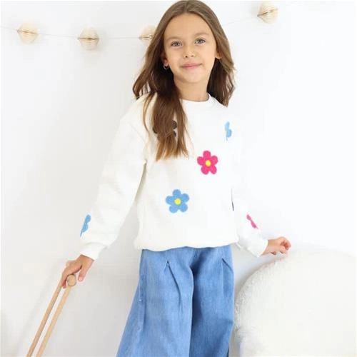 ست دو تیکه کرکدار دورس گل برجسته و شلوارجین ترک کد 18610