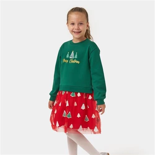 پیراهن طرح سه کاج کرکدارخفیف  ترک 4-7سال  کد 6223