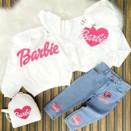 سه تیکه  هودی شلوار و کیف باربی ترک کد 5118