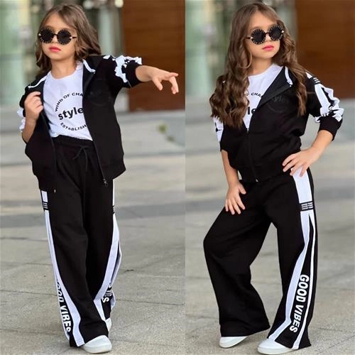 سه تیکه کلاهدار سویشرت شلوار و بلوز نخ پنبه ترک 4-15سال کد 18560