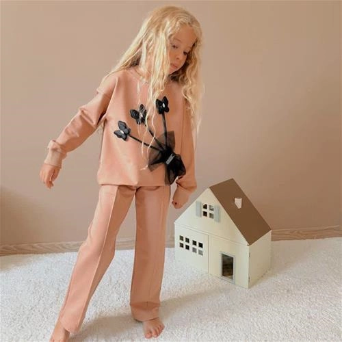 ست دوتیکه دورس شلوار دمپا گل برجسته سه نخ ترک 5تا14سال کد 18356