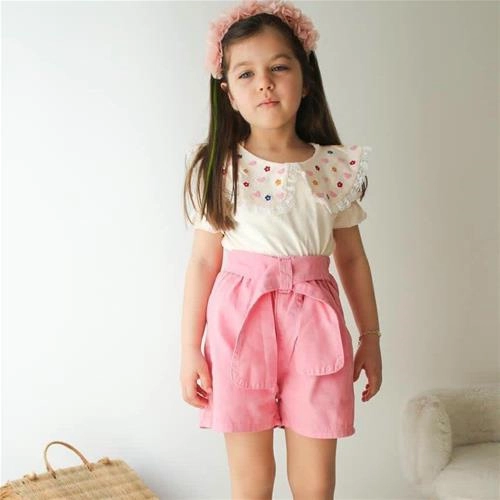 دوتیکه تیشرت یقه قلب و شلوارک لی 3تا10سال ترک کد 18230