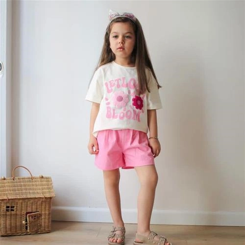 ست دوتیکه تیشرت شلوارک کتان  گل ترک کد 18223