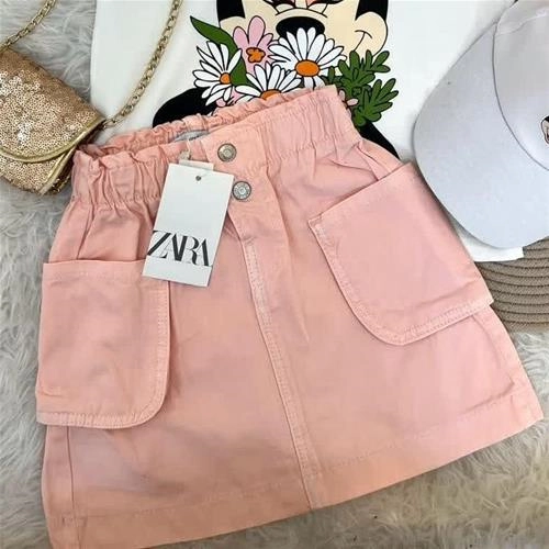 دامن کتان جیب دار گلبهی ترک زارا 2-10سال کد 5831